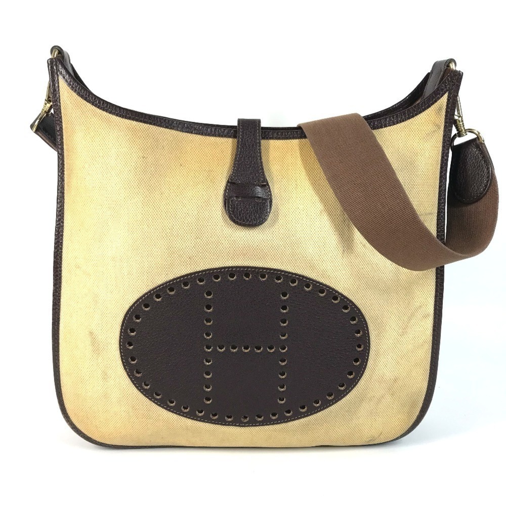 HERMES Evelyne 1 GM Bag, Crossbody Shoulder Leather, Coated Canvas, Men's, Wo...